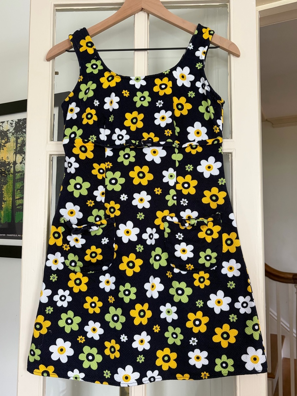 Vintage (1990s does 1960s) Navy Floral A-Line Dress with Empire Waist